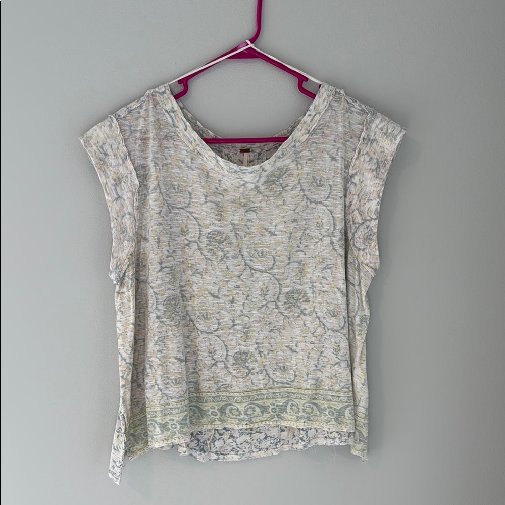 Free People Faded Floral Tee with step hem